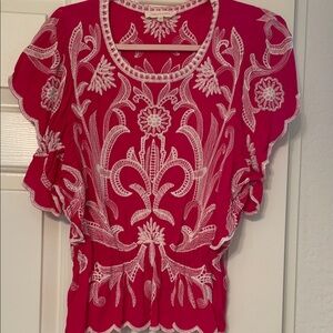 Elegant Red Embroidered Women's Top
